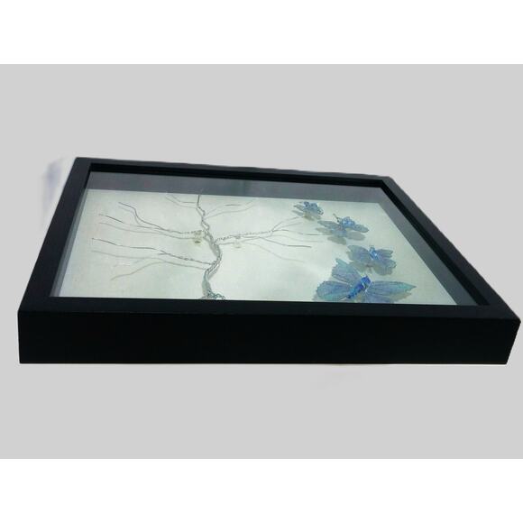 Whimsical Winged Butterflies Framed Art Hand Crafted Wire Tree 15x12 Blue Morpho - Picture 7 of 15